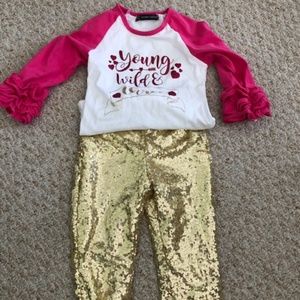 "Three" Birthday outfit Gold/Pink